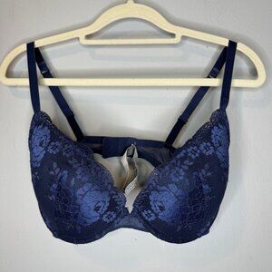 Parisian Bra 34D Blue Floral Lace Padded Push Up